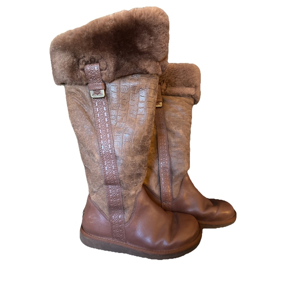 UGG Locarno Boots Women's 6 Tall Shearling Suede Leather Knee High Boots